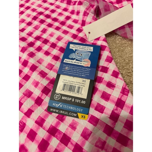IBKUL Womens Long Sleeve Quarter Zip Golf Top Size XS Pink White Gingham UPF 50+ - Picture 9 of 9